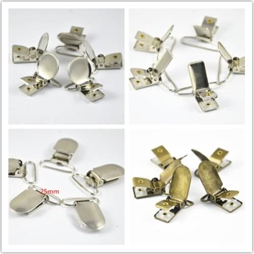 50Pcs Silver Tone Antique Bronze Oval Round Rectangle Baby Metal Suspender Pacifier Holders Clips With Plastic Craft Sewing Tool