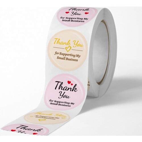 500pcs/roll Seal Labels Pink Thank you for Supporting my Small Business Love Wedding Christmas Gift Packaging Labels