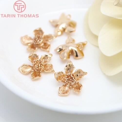 6PCS 15x19MM 24K Gold Color Plated Brass Flower Charms Pendants High Quality Diy Jewelry Accessories