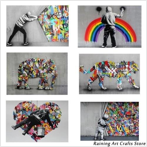 5D Diy Diamond Painting Graffiti Street Art Rainbow Color Full Drill Embroidery Cross Stitch Abstract Mosaic Pictures Home Decor