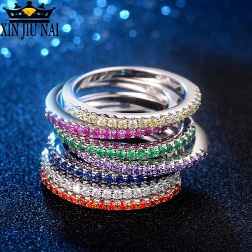 7 Colors Infinity Band Ring AAA Zircon Cz 925 Silver Anniversary Wedding Rings For Women Bridal Jewelry Natural Stone Jewelry