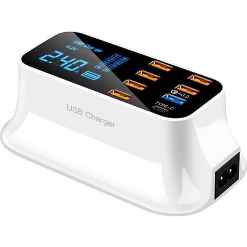 8 Ports Fast Charging Stand for Macbook iPhone Samsung LED Display Portable 40 W USB Charger for Android iPhone Tablet EU Plug