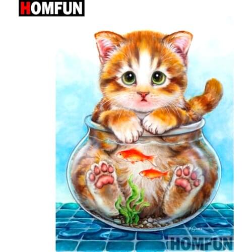 HOMFUN Full Square/Round Drill 5D DIY Diamond Painting "Animal cat" Embroidery Cross Stitch 3D Home Decor Gift A11512