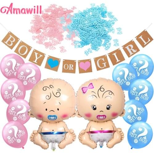 Amawill Baby Boy Girl Foil Balloon Paper Banner Pink Blue Confetti Party Balloons For Baby Shower Gender Reveal Decorations 8D