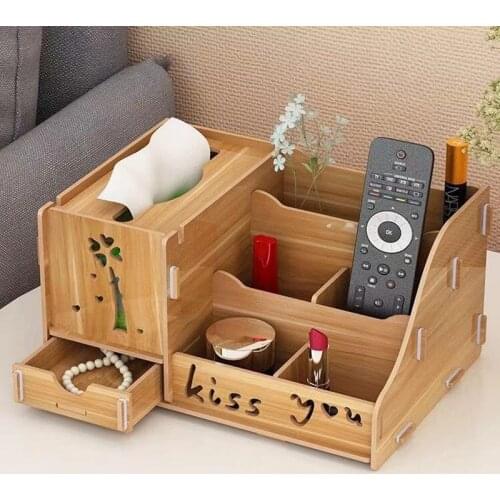 Free shipping Desktop tissue box multifunctional cosmetic remote control stationery storage box living room coffee table