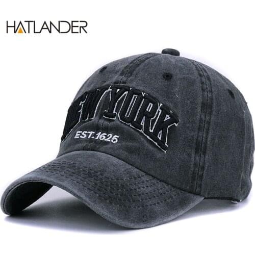 [HATLANDER]Sand washed 100% cotton baseball cap hat for women men vintage dad hat NEW YORK embroidery letter outdoor sports caps