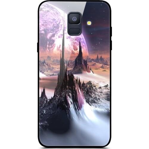 For Samsung Galaxy A8 Phone Case Tempered Glass Case Back Cover Star Sky Pattern