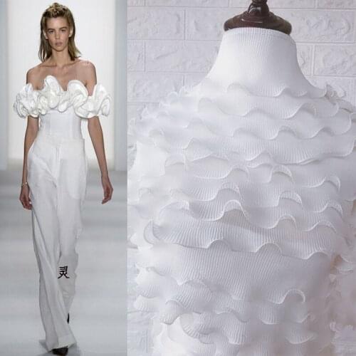 Designer pleated wave texture three dimensional Ruffle fabric wedding dress lace fabric accessories
