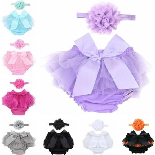 Baby Girl Tulle Tutu Skirt and Flower Headband Set Newborn Infant Baby Girls Ruffle Bloomers Photography Prop Baby Birthday Gift