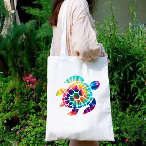 Tie Dye Turtle Canvas Bag Reusable Custom Bags Girls Tie Dye Turtle Reusable Shopping Bag Eco Friendly Products Cartoon