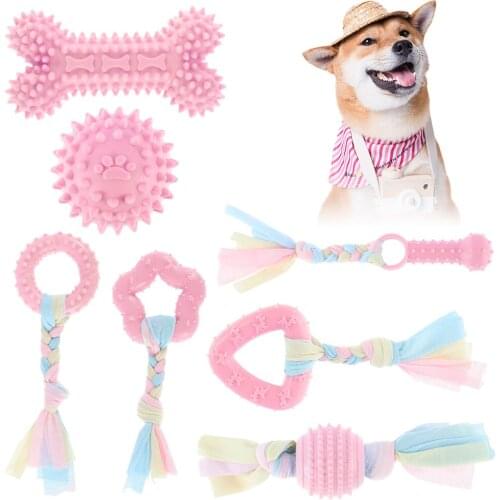 7Pcs Dog Chew Toys Rubber Interactive Puppies Teething Chewing Toy Set with Ball Cotton Ropes Teeth Cleaning Dog Supplies