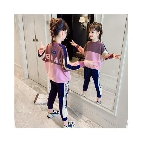 Girls Clothing Set 2 Pcs Spring Fall Childrens Wear Kids Sports Clothes Suit Long Sleeve Tops + Active Pants Twinset 3-13Y P185