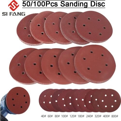 50/100Pcs 125mm 5‘’Round Sanding Disc Abrasives 40-800Grit Sanding 6 Holes Round Shape Grinding Hook Loop Sandpaper Tools