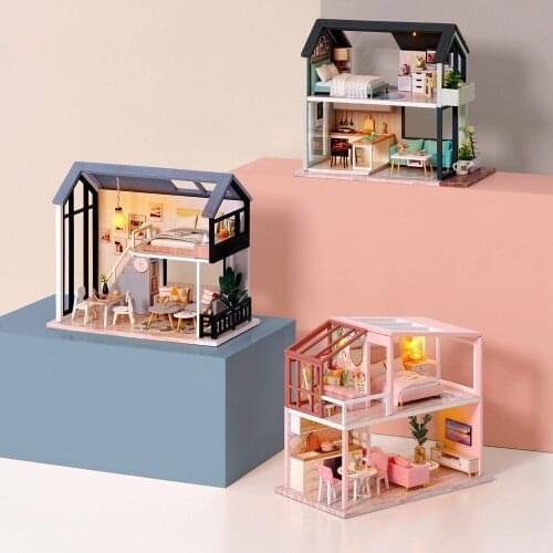 Doll House Wooden Furniture Diy Dollhouse Miniature Puzzle Assemble 3D Miniatures Dollhouse Kits Toys For Children Birthday Gift