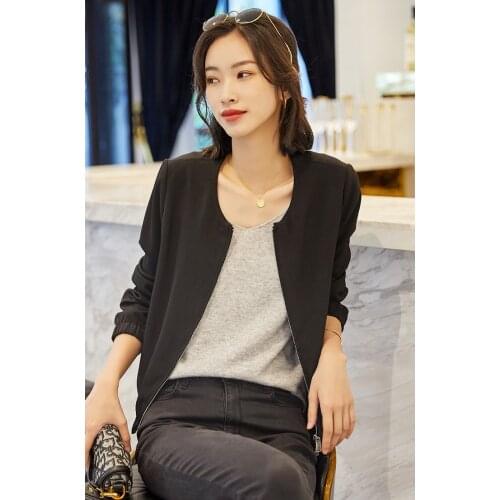 JS561J-Thin acetate Jacket Womens autumn 2020 new solid color casual short coat