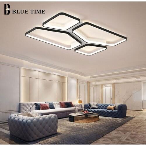 Square LED Chandelier For Bedroom Dining Room Living Room Kitchen Ceiling Chandelier Lights Home Indoor Lighting Fixtures Black