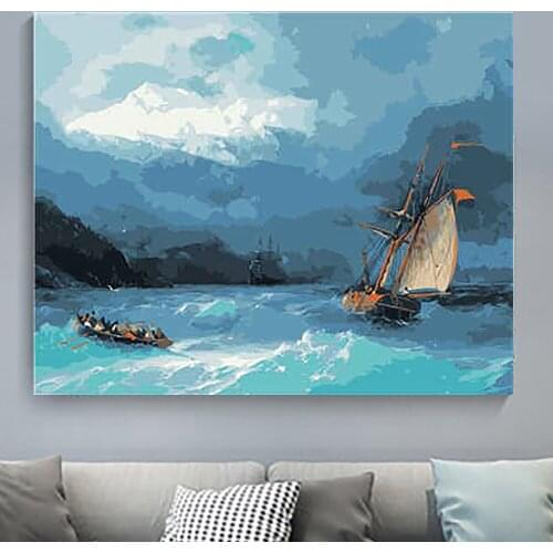 Landschap Acryl Tekenpapier Olieverfschilderij Nummers Voor Volwassenen Home Decoratie Gift 40X50cm Paint By Number Sea View