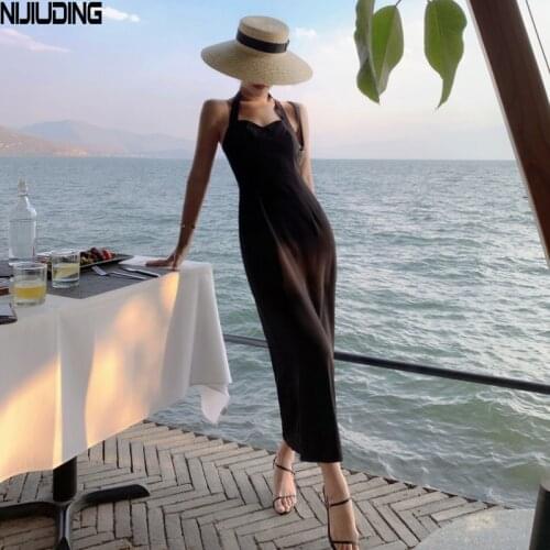 Summer Chic Backless Holiday Sexy Package Hip Dresses Women Sleeveless Halter Elegant Dress Female Bohemian Beach Vestidos New
