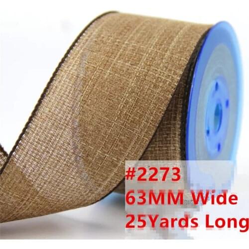 63mm X 25Yards Decorative Wired Jute Ribbon Solid Color Cotton Linen for Craft DIY Crafting Wreath Making Bows N2273