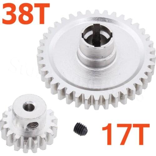 2pcs Metal WLtoys A959 Steel Diff Main Gear 38T & Motor Pinion Gear 17T For 1/18 Electric Buggy Vortex