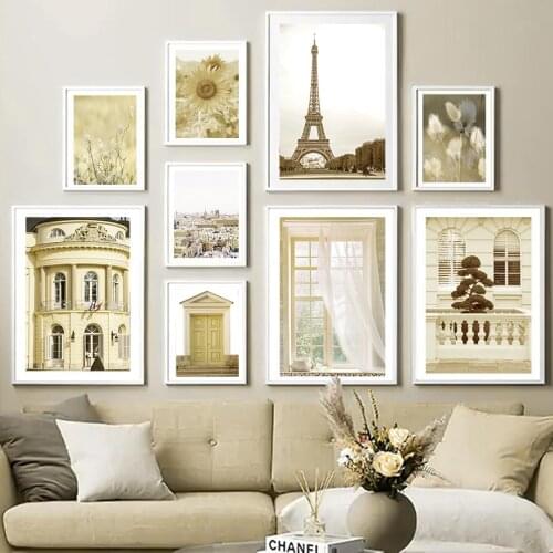 Paris Sunflower Door Beige Rabbit Grass Wall Art Canvas Painting Nordic Posters And Prints Wall Pictures For Living Room Decor