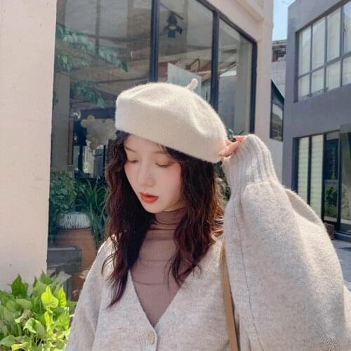 2020 New Chenille Beret Female Lovely Painter Hat Autumn Winter Sweet Edition And British Retro Art Youth Wool Fashion Trend