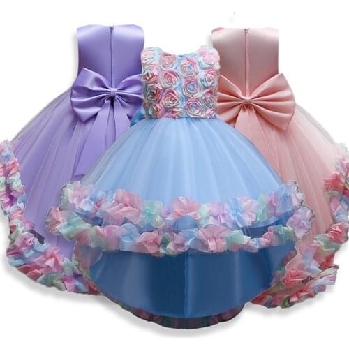 2021 New Sleeveless Mesh Flowers Children Performance Costumes Kid Tale Princess Dresses For Girls Evening Dress Wedding Dresses