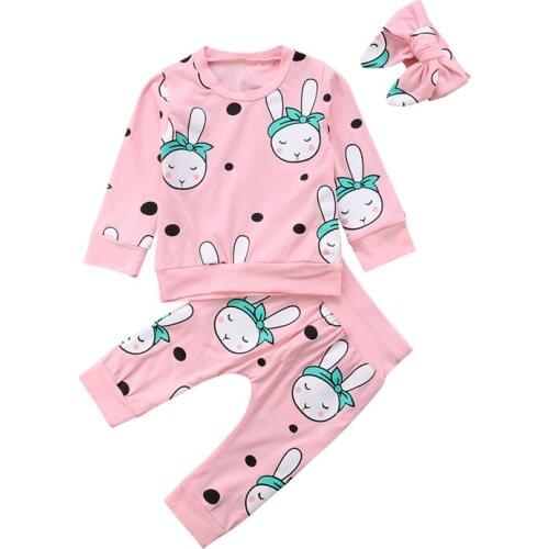 Toddler Baby Girls Boys Clothes 3PCS Long Sleeve Cartoon Rabbit Sweatshirt Tops+Pant+Headband Autumn Winter Newborn Sets