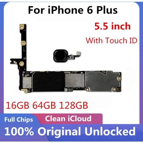 Original For iPhone 6 Plus Motherboard Clean iCloud Unlocked 6P Logic Board Mainboard With /Without Tocuh ID 16GB 64GB 128GB IOS