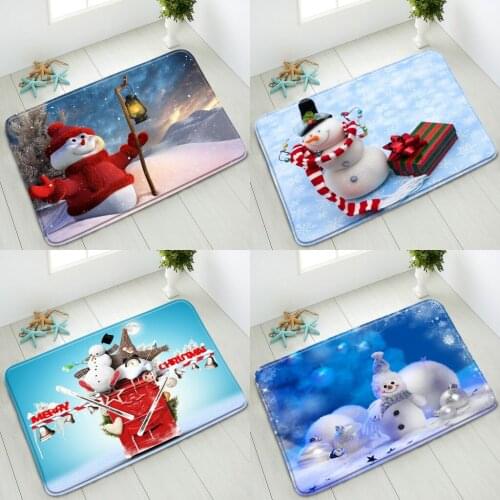 Anti-Slip Bath Mats Christmas Day Snowman Bathroom Floor Mat Bedroom Kitchen Doormat Absorbent Home Carpet Washable Foot Pads