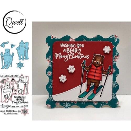 QWELL Metal Cutting Dies Match Clear Stamps Bear Skiing Sled Scarf Hat Winter Scenery DIY Scrapbooking Making Template 2020 New