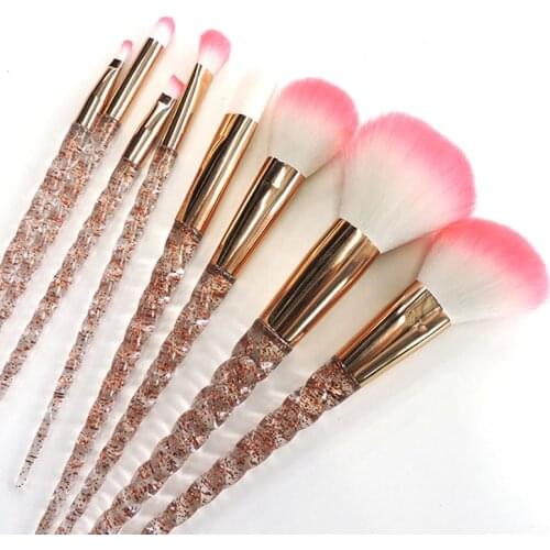 Crystal 8 PCS Unicorn Brush Makeup Brush Set Nylon Hair Eyebrow Eyeshadow Powder Brush Rose Golden Portable Brushes