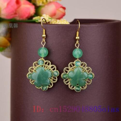 Green Jade Flower Earrings Crystal Jewelry Zircon Fashion Women Gemstone Gifts Amulet 925 Silver Charm Chalcedony Natural