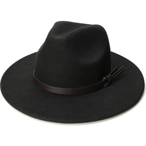 LUCKYLIANJI Retro Kid Child Vintage 100% Wool Wide Brim Cap Fedora Panama Jazz Bowler Hat Coffee Leather Band (54cm/Adjusted)