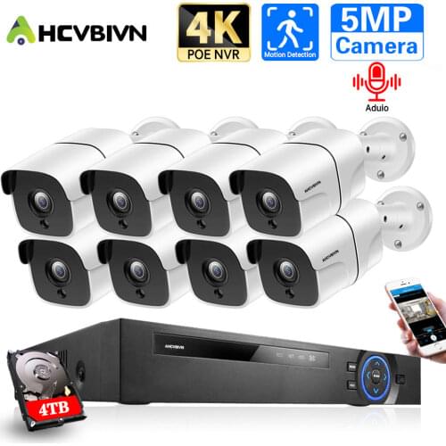 HD 8CH 5MP POE Security Camera System Face Record NVR Outdoor Waterproof IP Camera Audio Record Home Video Surveillance Kit