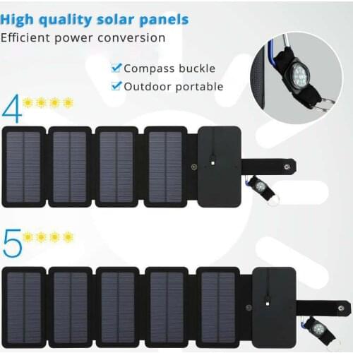 Folding 10W Solar Panels Charger 5V 2.1A Built-in USB Output Solar Cells for Smartphones Outdoors Camping