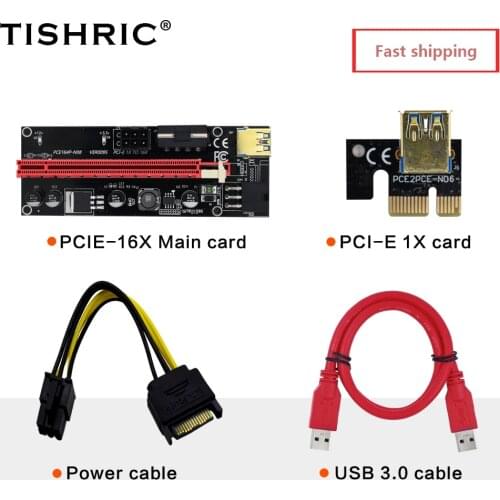 TISHRIC Newest VER009S Riser Card USB3.0 PCIE PCI PCI-E 1X To 16X Extender Adapter Graphics Extension Cable For GPU Miner Mining