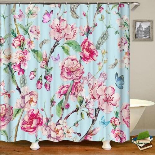 Cartoons Bird Flowers Grass Green Plants Leaves Bath Curtain 3D Printed With 12 Hooks Home Bathroom Decor Screen Cortains Set
