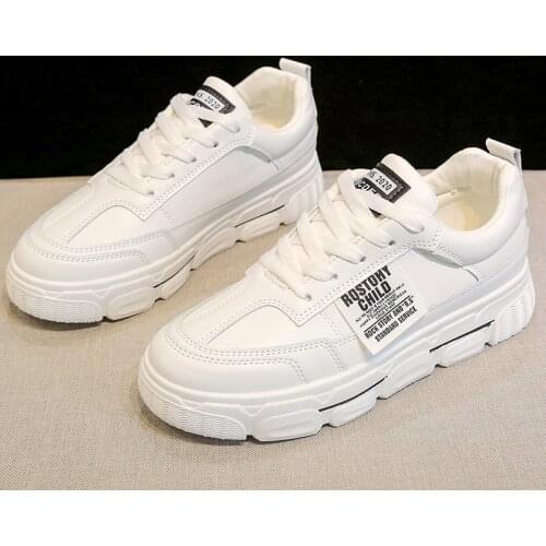 Spring Autumn Leather Flats Shoes Woman 2021 New Fashion White Casual Shoes Leisure Lace-up Platform Single Women Shoes Size 40