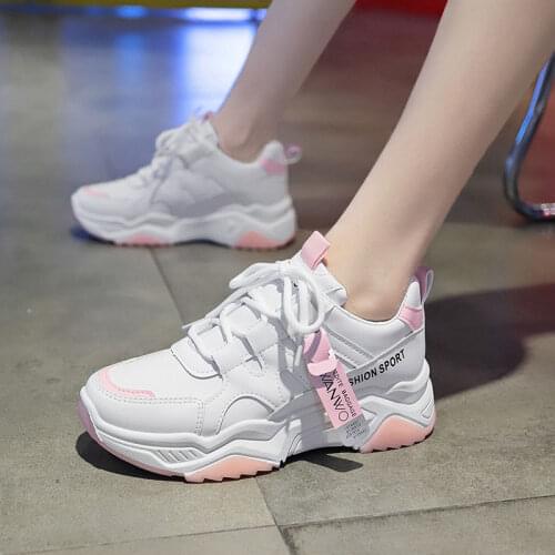 Spring Korean Platform Sneakers Women Shoes Thick Bottom Chunky Sneakers Breathable Solid Colors Lace Up Casual Shoes Woman 2021