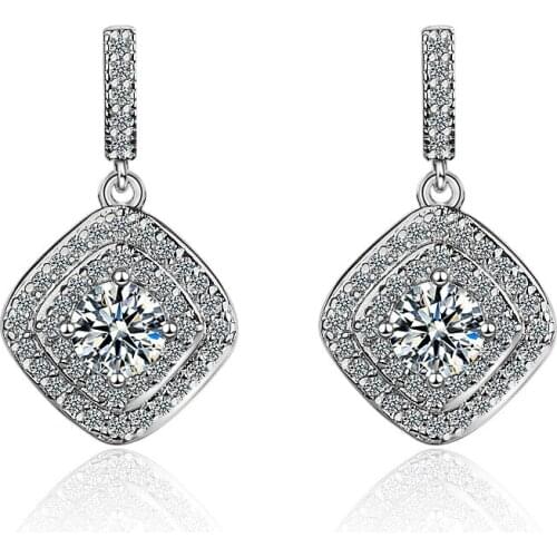 2019 Elegant Top Quality Real 925 sterling silver CZ Zircon Stud Earrings for Women Wedding Bridal Jewelry Femme Brinco