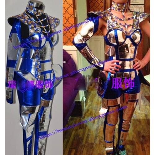 Space armor performance costume women silver warrior future technology robot mechanical female stage dance cloth