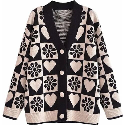 2021 New Women Vintage Elegant Cartoon Pictures Sweater Female Knitted Cardigan Female Fashion Single Breasted V Neck Slim Top