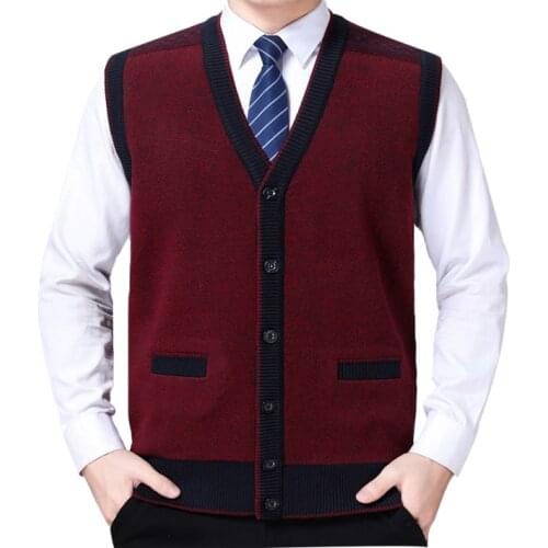 Autumn Winter Mens Botton Vest Wool Sleeveless V-neck Patchwork Soft No Yq Clothing Knitted Casual Male Sweater Drop Shipping