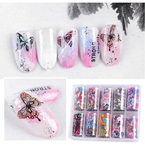 10pcs 4*100cm Colorful Flowers Stickers Nails Foil Transfer Starry Sky Summer Sliders For Manicure Nail Art Decals Decoration