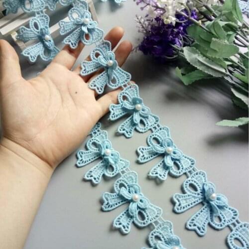 10x Blue Bowknot Pearl Embroidered Lace Trim Fabric Lace Ribbon Handmade DIY Sewing Supplies Craft For Clothes Decoration New