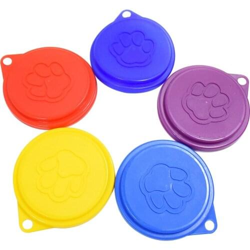 2 Pcs Reusable Pet Dog Can Tin Food Covers With Print Fresh Pet Cans Plastic Lid Caps-Random Color