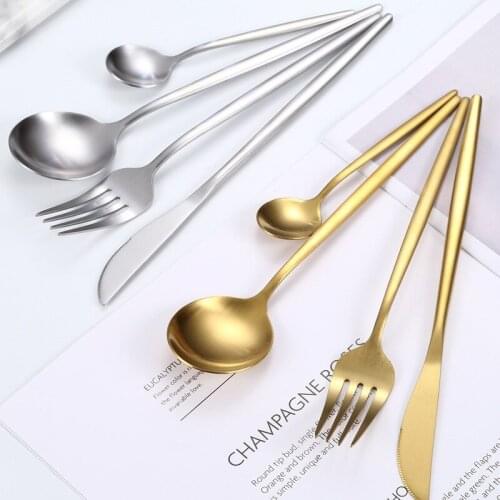 4pcs Set Matte Stainless Steel Flatware Set Dinner Knife Fork Teaspoon Food Grade Dinnerware for Home Hotel