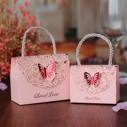 50pcs 3D Stereoscopic Flowers and Butterflies Wedding Favors Gift Bag for Guests Baby Shower Candy Box Birthday Party Candy Bag