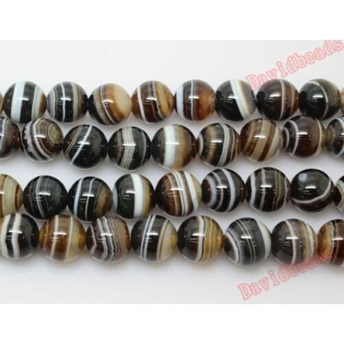 Free Shipping High quality Natural Stone Smooth Round Coffee Stripe Agat Beads 16" Strand 6 8 10MM Pick Size For Jewelry